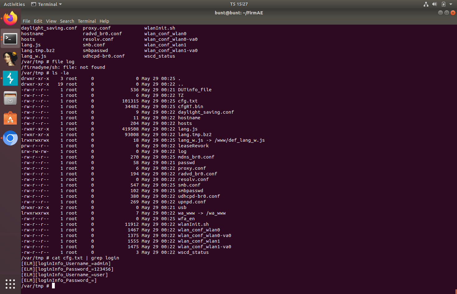grep /var/tmp/cfg.txt for login information