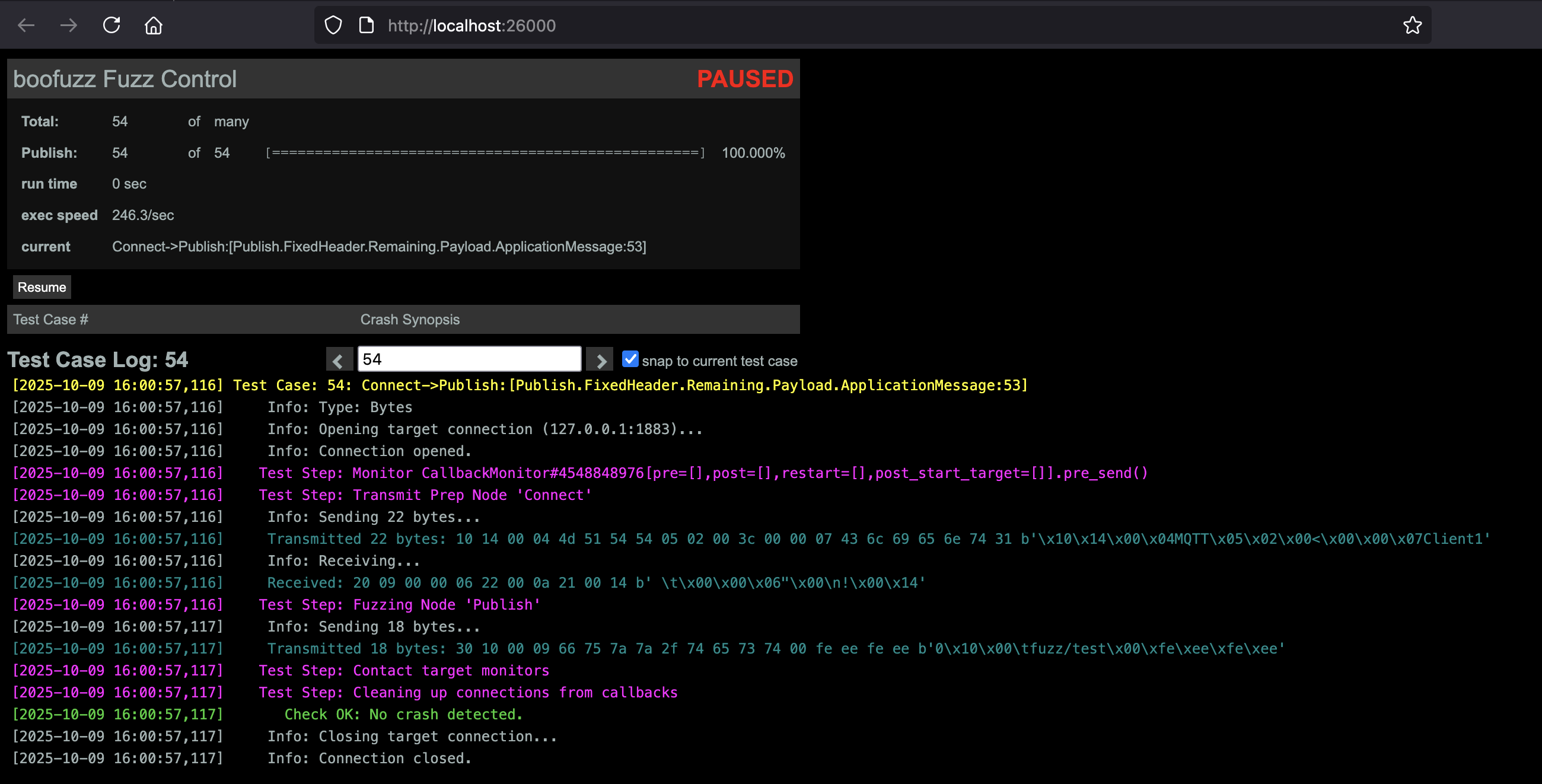 Example PUBLISH packet fuzzing captured by Wireshark