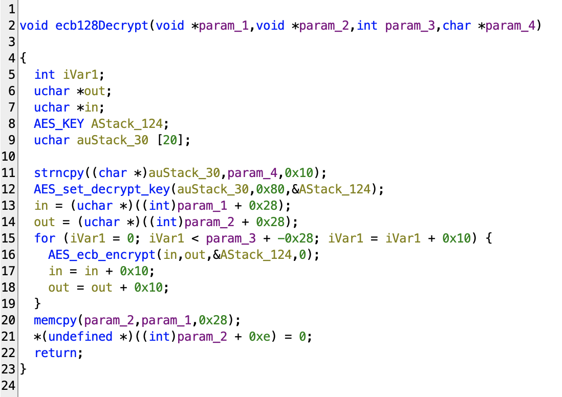 NPort firmware ecb128Decrypt function reversed